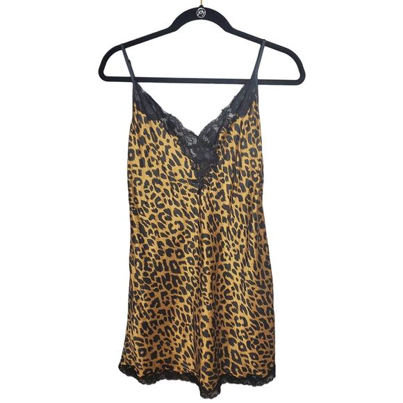 Victoria's Secret Other - Victoria's Secret Vintage Leopard Print Silk Chemise Slip Black Lace Trim Medium